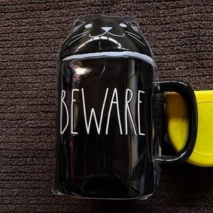 NWT Rae Dunn BEWARE Black Cat Covered Mug